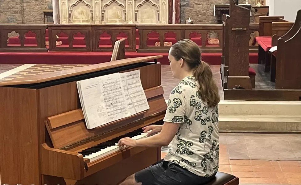 Megan Rushbrook at the piano